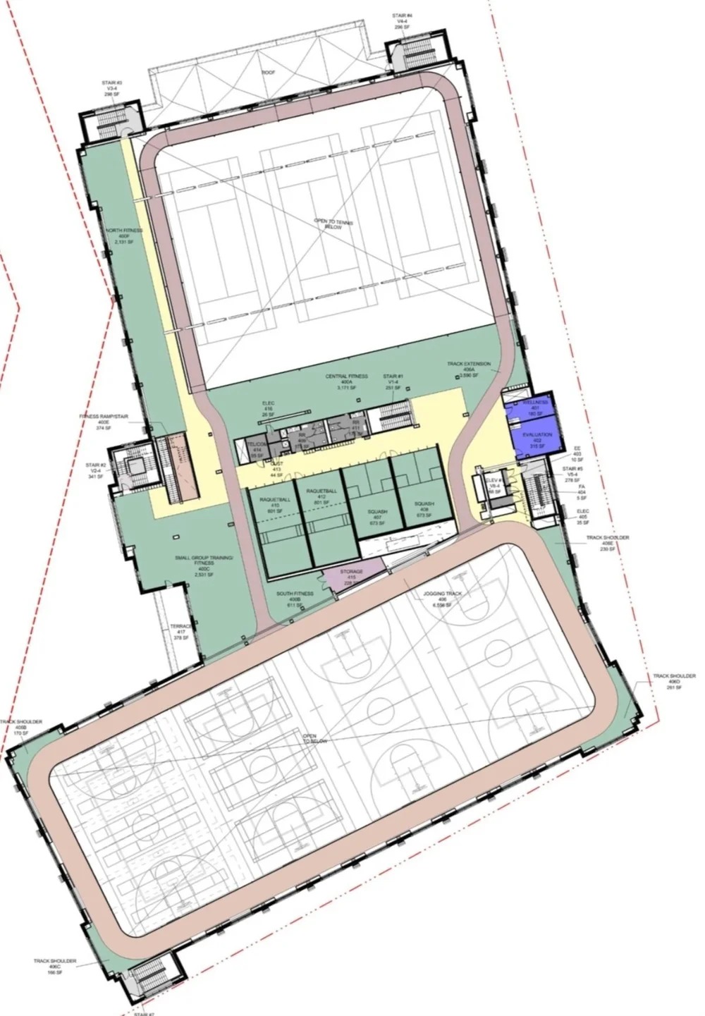 Boston College Recreation Center, first floor MAC courts and pool floor plan