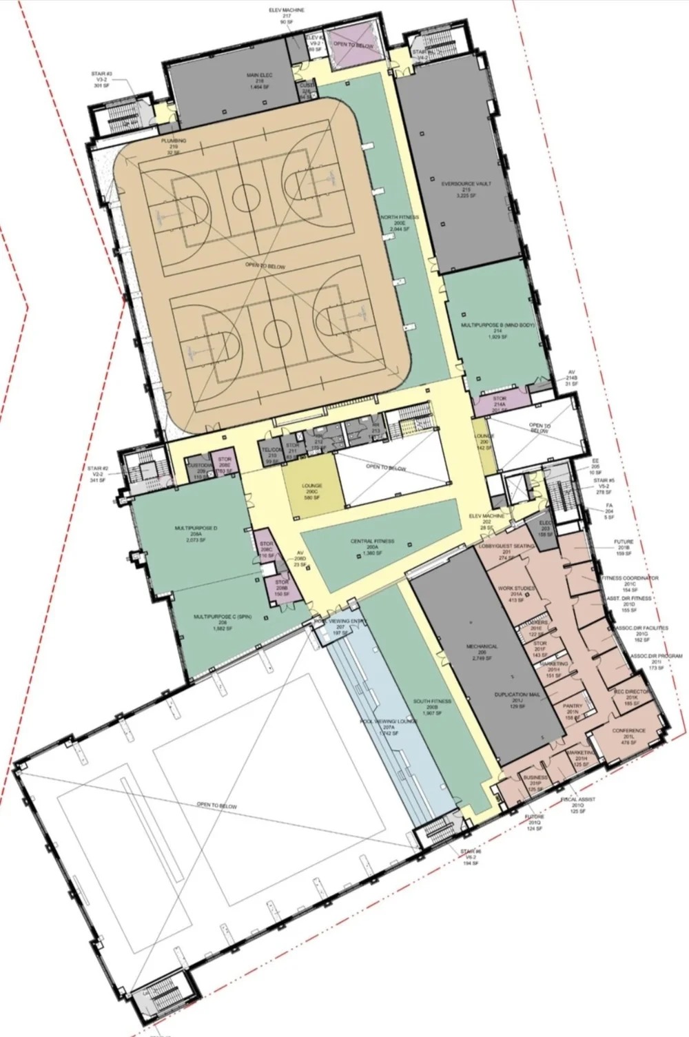Boston College Recreation Center, third floor tennis courts floor plan