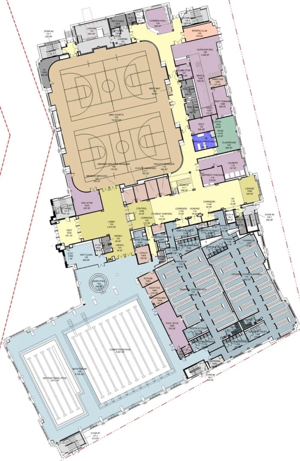 Boston College Recreation Center, fourth floor track and fitness floor plan