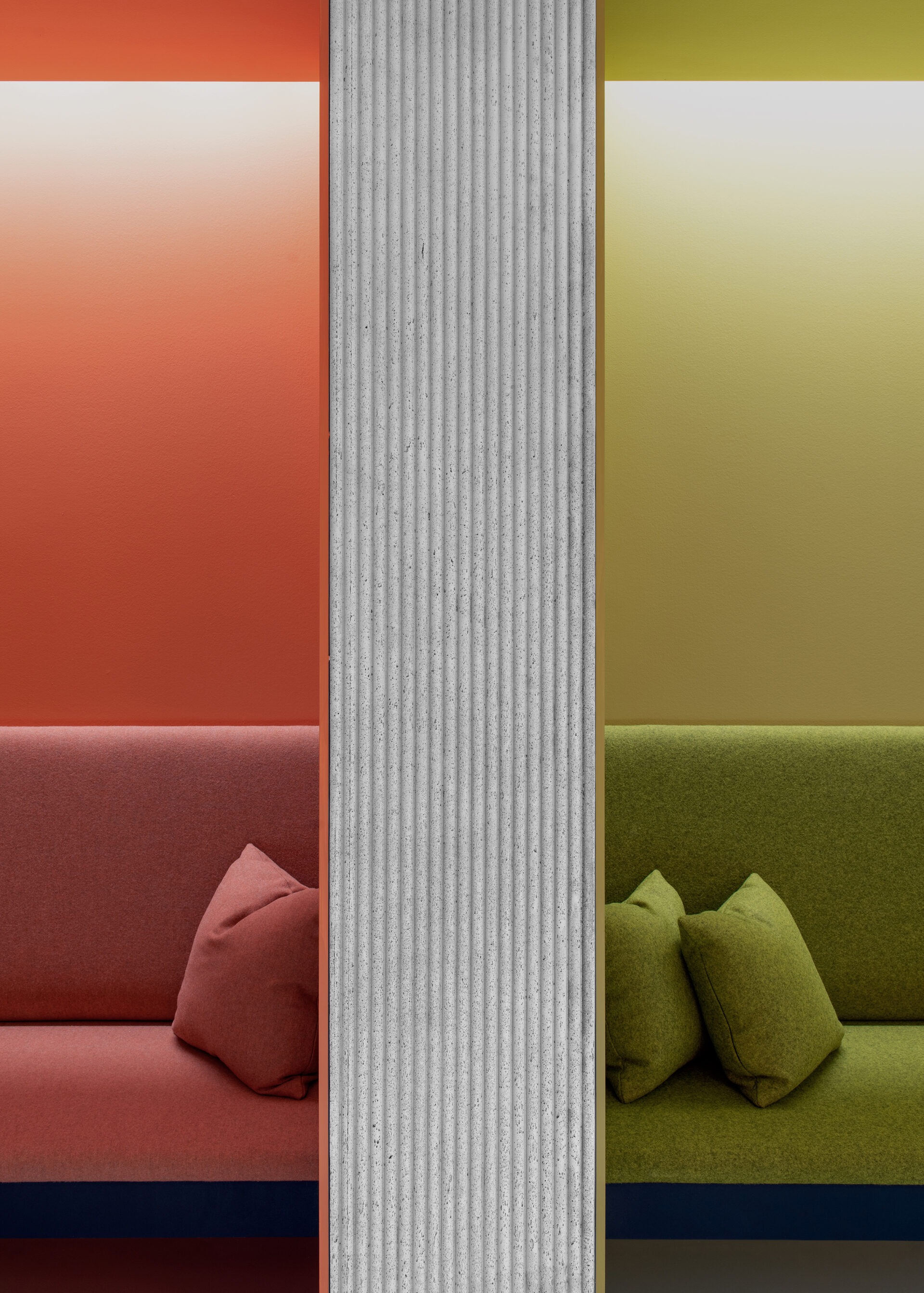 Kendall Square Workspace, colorful lounge seating material detail