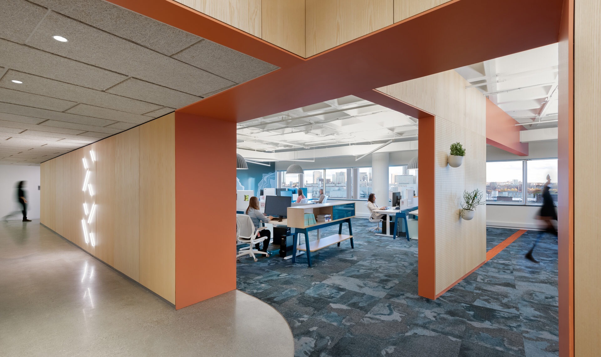 Kendall Square Workspace, open office with city skyline view