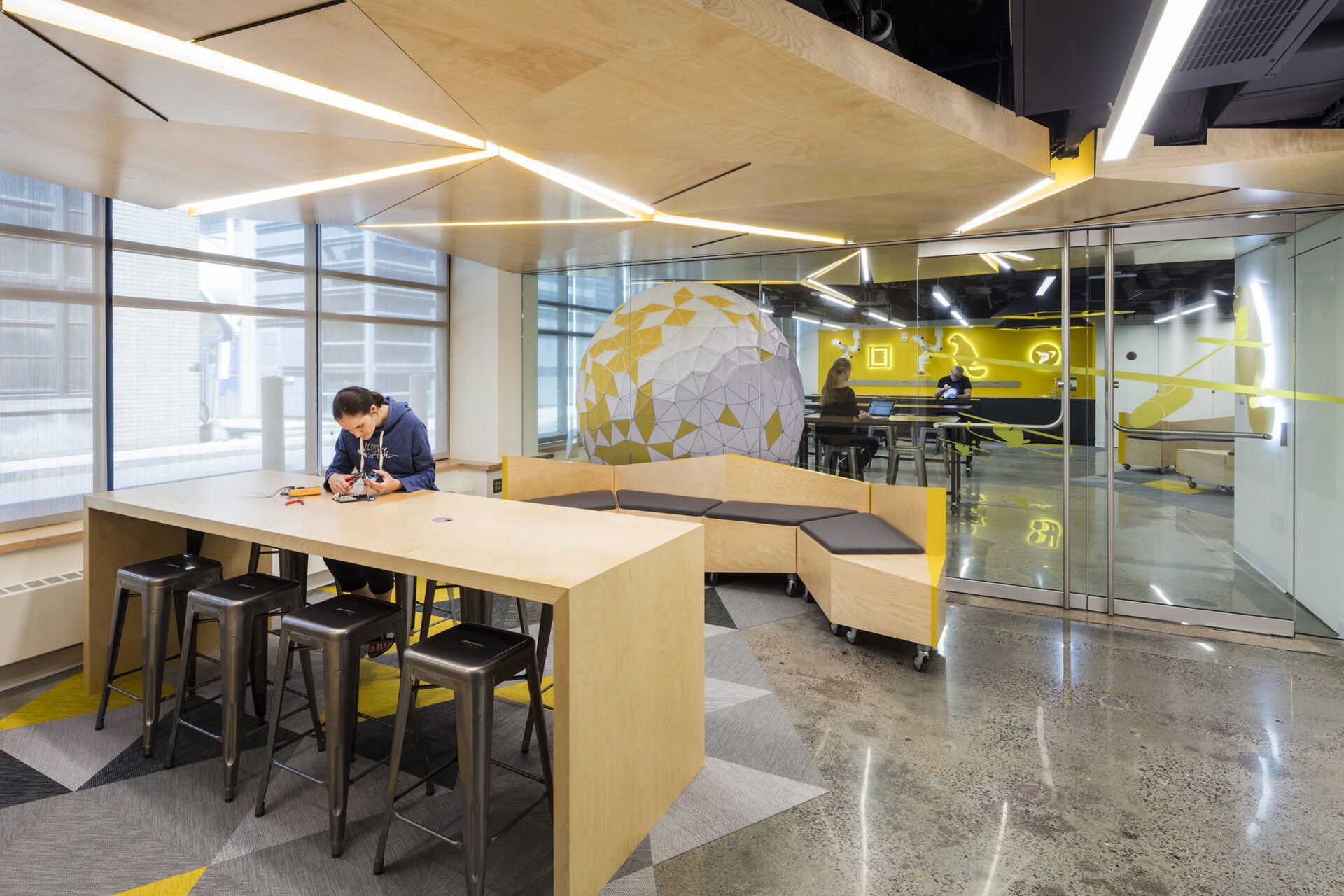 MIT Beaver Works AeroAstro, first floor Maker Space Lab and third floor observation deck floor plans